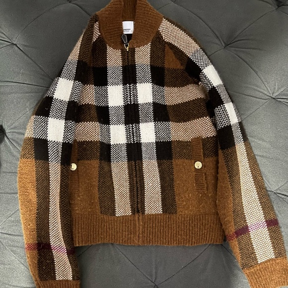 Burberry Brown and Cream Checkered Zip-Up Sweater - Picture 3 of 3